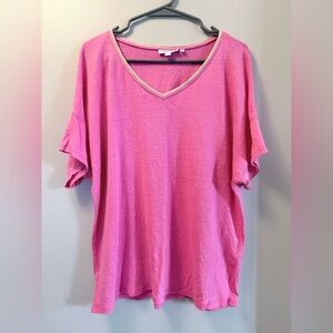 Chico's Pink Linen V-Neck Short Sleeve Spring Top